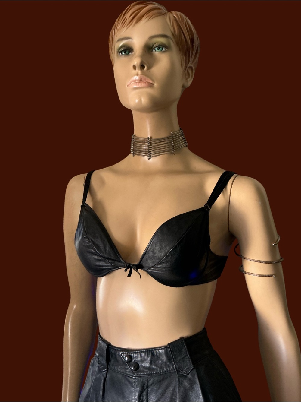 VINTAGE XTC BLACK 100% LEATHER BRA TOP- Sz 38B  Small C